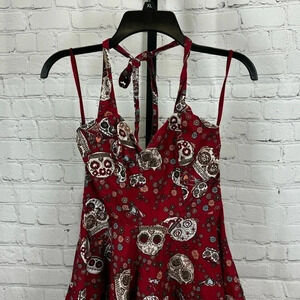 Hell Bunny Vixen Red Skull Halter Dress Size Small